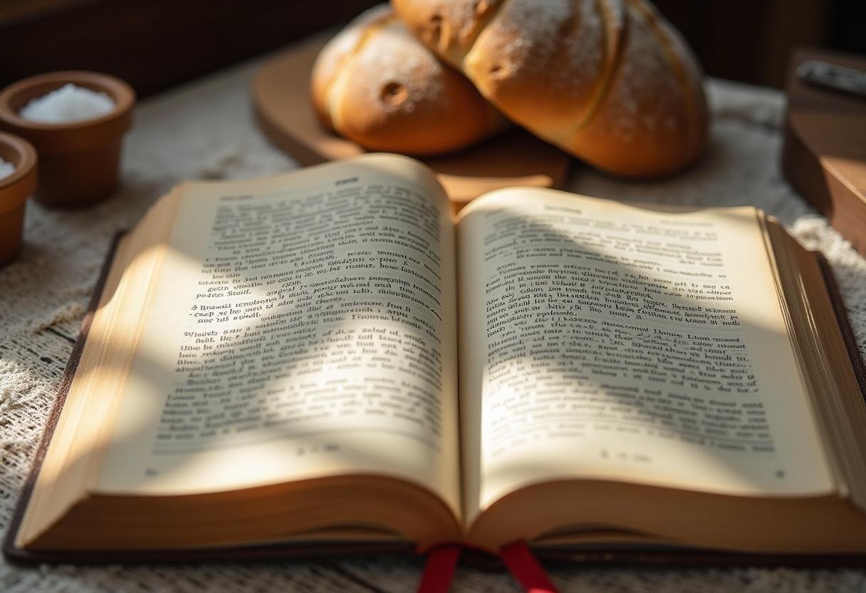 Spruch zu Brot und Salz zum Einzug in traditioneller Form, featuring an open book of sayings.