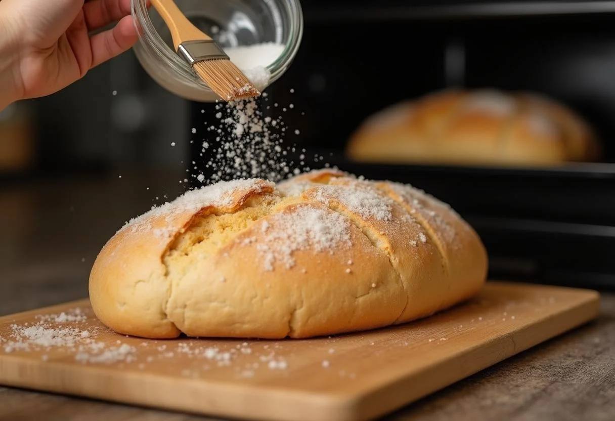 Das traditionelle Brot für salz und brot einzug spruch mit Wasser und Salz bestreichen, bevor es in den Ofen kommt.