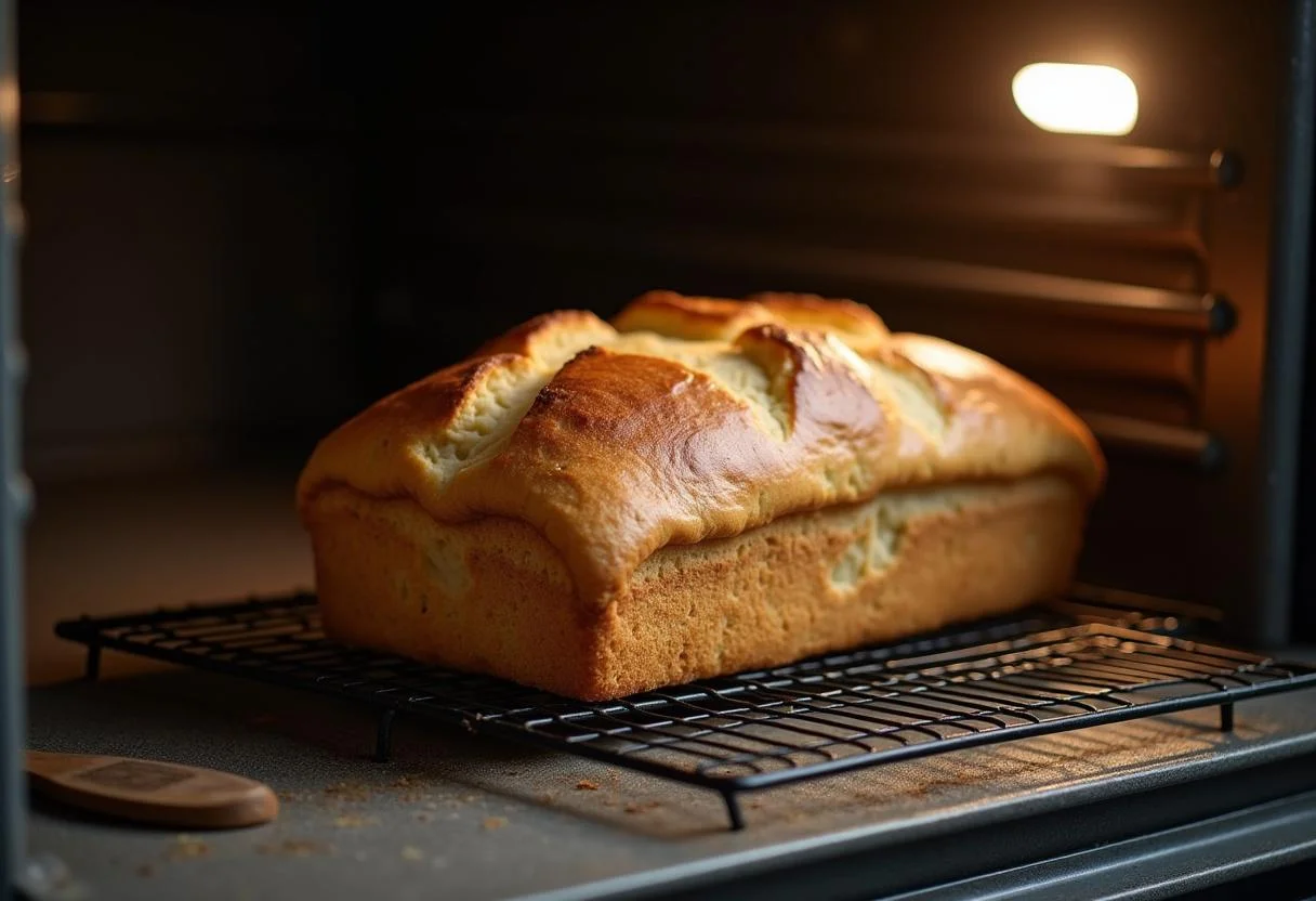 Frisch gebackenes Brot für sprüche zum einzug salz und brot wird auf einem Auskühlgitter platziert.