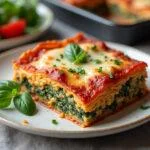 Finished vegetarische Lasagne mit Spinat und Ricotta, perfectly baked and ready to enjoy.