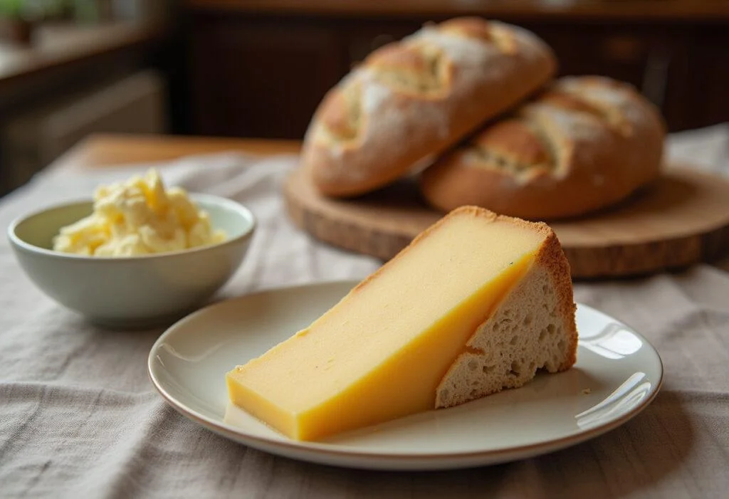 Dining table with herbed Weihenstephan Butter, perfect for sharing during meals.