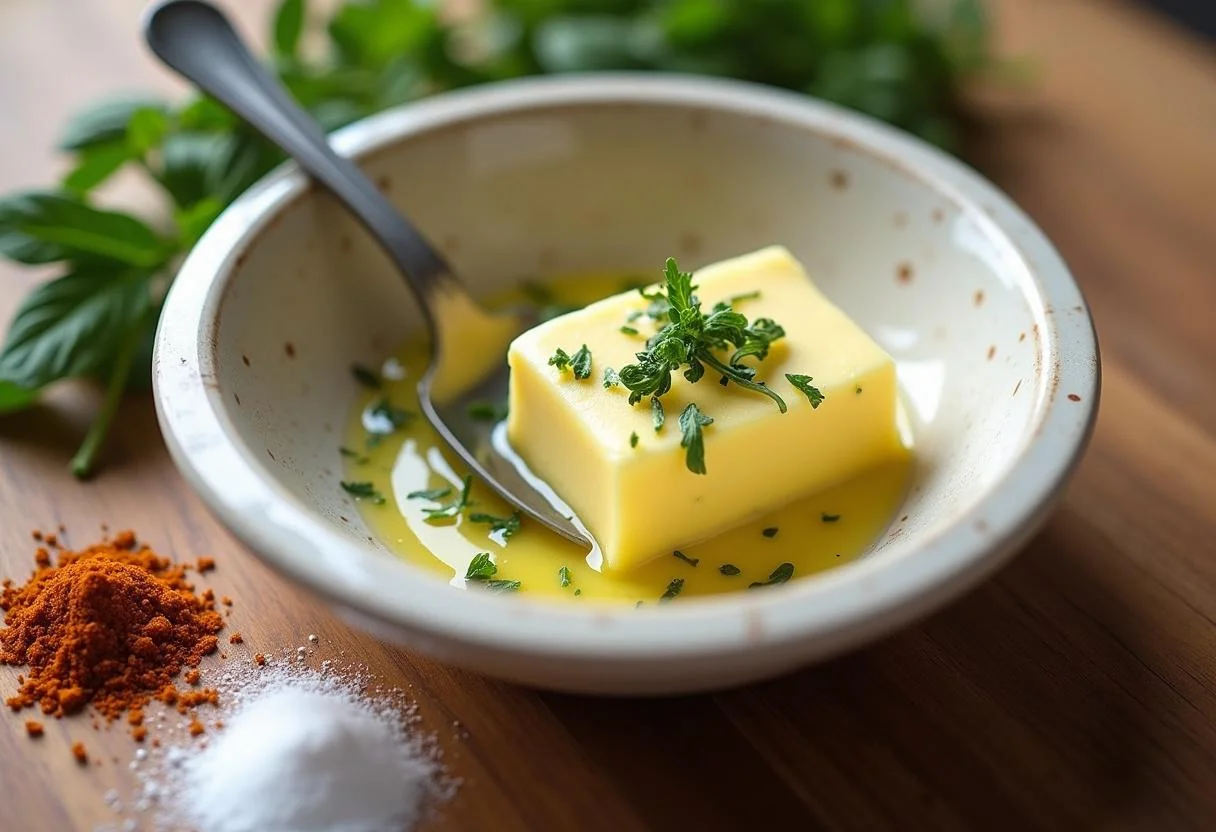 Herbed Weihenstephan Butter preparation for flavorful spreads.