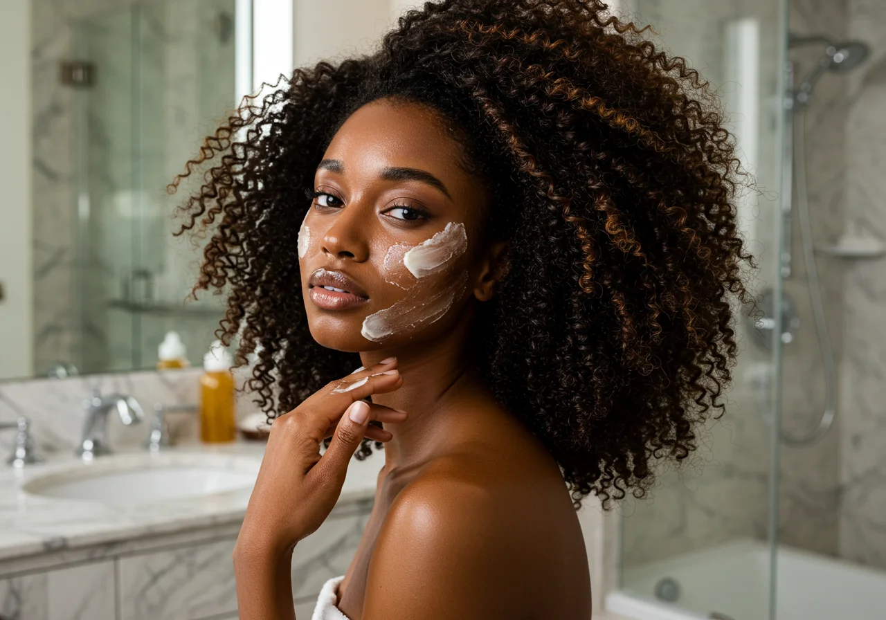 Shea butter applied to skin and hair, demonstrating its benefits in pflegende Shea Butter für Haut und Haar.