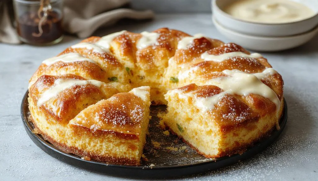 Ein cremiger Milchmädchen-Kuchen ohne Backen in einer eleganten, schlichten Glasplatte, mit Schichten aus Zwieback, Milch und Kondensmilch, garniert mit Schokoladenraspeln und frischen Erdbeeren, perfekt gestylt für eine ansprechende Food-Fotografie.