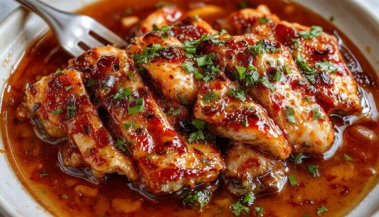 Buntes Gericht auf einem weißen Teller, frisch zubereitetes Hähnchen in Teriyaki-Soße, umgeben von grünen Brokkoliröschen und locker gekochtem Reis, alles ansprechend angerichtet mit einer glänzenden Sauce.
