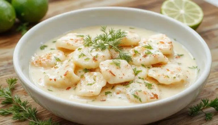 Bunter, knackiger Limetten-Nudelsalat in einer weißen Schüssel, mit frisch geschnittenem Gemüse, Kräutern und Limettenscheiben, fein angerichtet, helles Licht, sommerlich und frisch wirkend