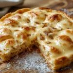 Eine frisch gebackene Beerentarte auf einem weißen Teller, bedeckt mit bunten Beeren wie Himbeeren, Blaubeeren, und Erdbeeren, garniert mit Minzblättern. Der knusprige, goldene Tortenboden ist sichtbar, und die Tarte ist mit einer leichten, glänzenden Glasur überzogen. Im Hintergrund ein helles, sommerliches Ambiente mit natürlichem Licht.