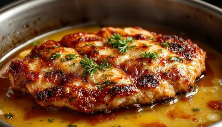 Goldbraun überbackene Partyschnitzel aus dem Ofen, serviert auf einem weißen Teller mit knuspriger Kruste und geschmolzenem Käse, umgeben von frischen Beilagen und grünen Kräutern
