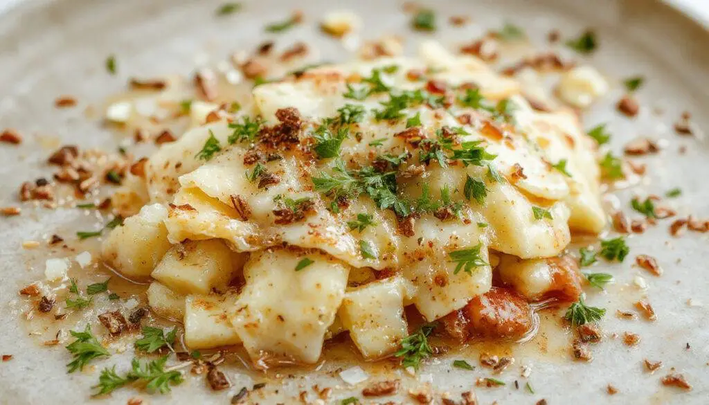 Bunte Hähnchenspieße auf einem Grillrost, mit goldbraunem, knusprigem Parmesan-Kruste und knackigem Knoblauch, ansprechend angerichtet auf einem weißen Teller, umgeben von frischen Kräutern.