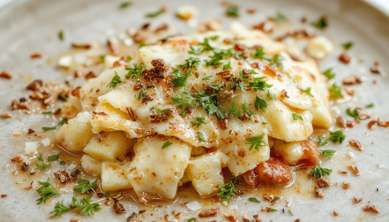Bunte Hähnchenspieße auf einem Grillrost, mit goldbraunem, knusprigem Parmesan-Kruste und knackigem Knoblauch, ansprechend angerichtet auf einem weißen Teller, umgeben von frischen Kräutern.
