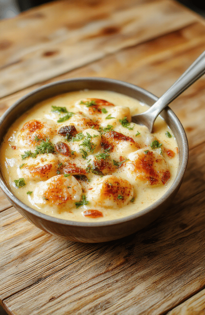 Bunte Gemüse-Reispfanne in einer weißen Schüssel, mit grünen Erbsen, roten Paprika, orangefarbenen Karotten und gelben Zucchini, alles garniert mit frischen Kräutern, auf einem hellen Holztisch serviert