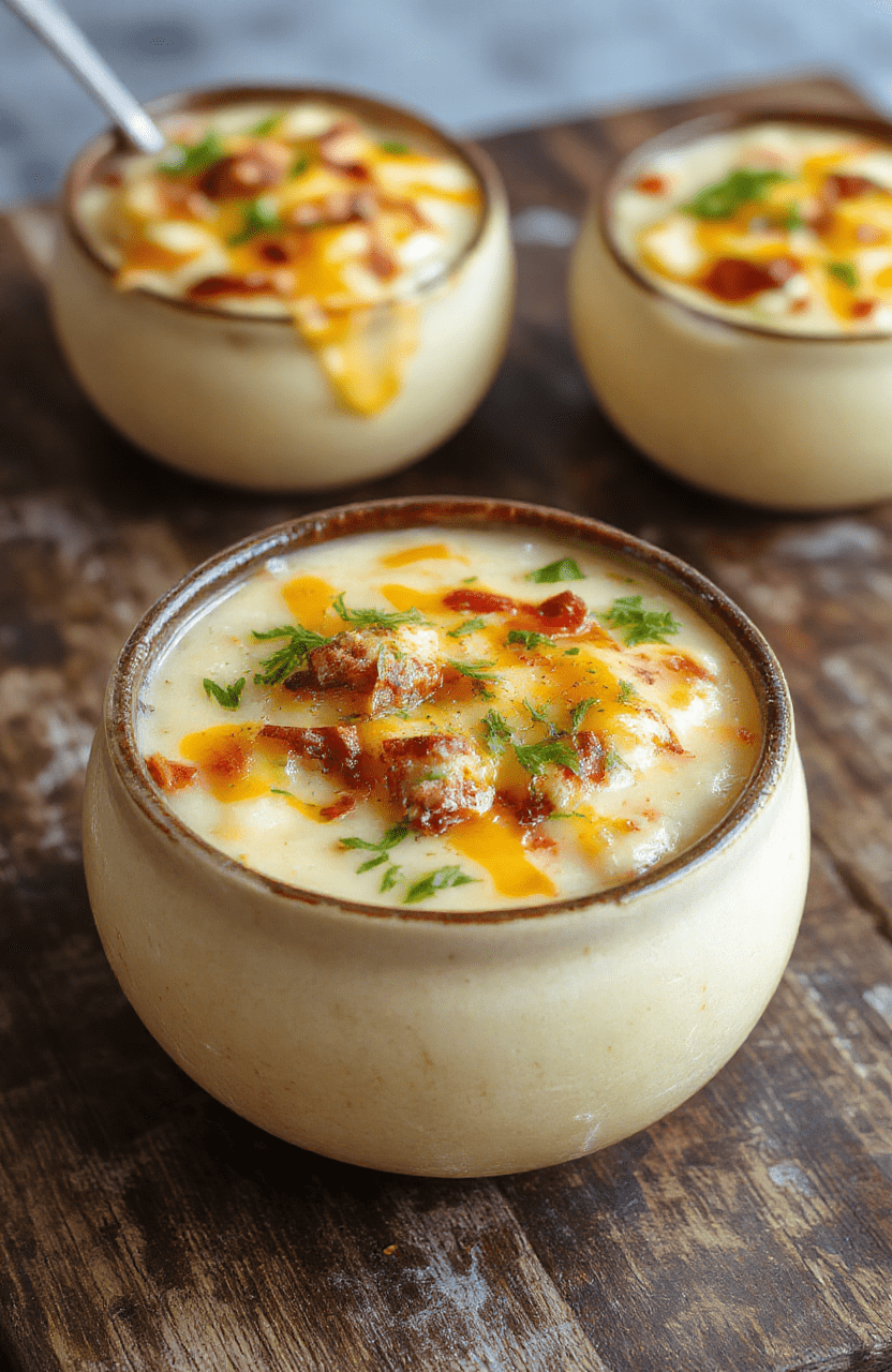 A vibrant bowl of Cheesy Cheesesteak Potato Soup featuring a creamy, cheesy broth with chunks of tender beef, melted cheese, and crispy potato pieces, garnished with fresh herbs, served on a rustic wooden table with a spoon, highlighting the rich textures and inviting atmosphere