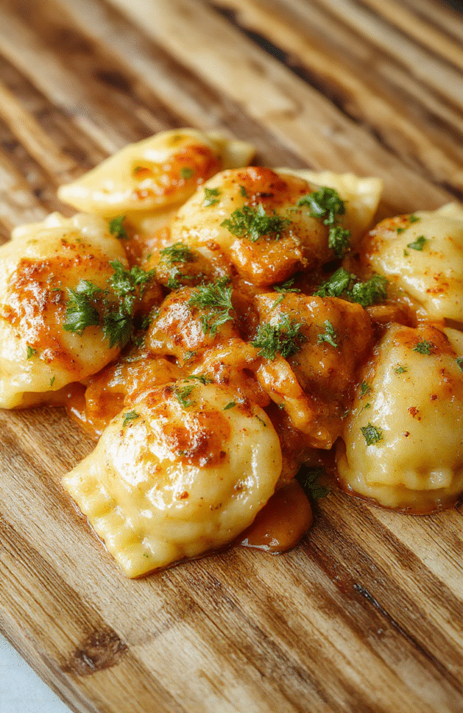 Bunte Teller mit goldbraunen Nudeln, saftiges Hähnchenfilet und leuchtende Paprikastreifen, alles schön angerichtet mit frischen Kräutern und einer cremigen Soße, helles Licht betont die appetitliche Textur