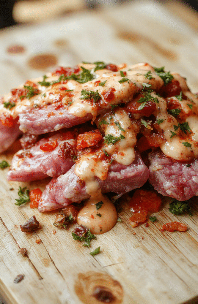 Ein Teller mit cremigem Spaghetti Carbonara, garniert mit frisch geriebenem Parmesan, schwarzem Pfeffer, und knusprigem Speck auf einer weißen Tafel, umgeben von frischen Kräutern, helles Tageslicht beleuchtet, appetitlich und einladend.