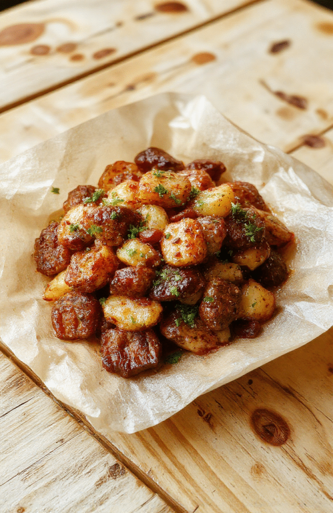 Ein dampfender Teller cremige Toskana Ravioli-Suppe, mit bunten Ravioli, frischen Kräutern, serviert in einer weißen Schüssel auf einem Holztablett, mit einem Löffel daneben, alles in warmem Licht, appetitlich und einladend.