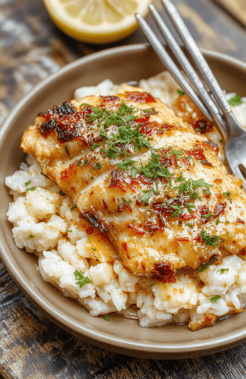 Colorful plate featuring tender shredded chicken coated in lemon and herbs, fluffy rice, fresh green herbs, and lemon slices, arranged attractively on a white ceramic plate with a sprig of rosemary on top, beautifully styled with soft natural light highlighting textures and vibrant colors.