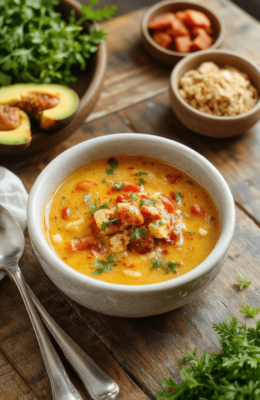 A vibrant bowl of taco soup featuring ground beef, black beans, corn, and diced tomatoes, topped with shredded cheese, fresh cilantro, and a squeeze of lime, served in a rustic white bowl on a wooden table with colorful ingredients around, textures are hearty and inviting, styled for a warm and comforting meal.