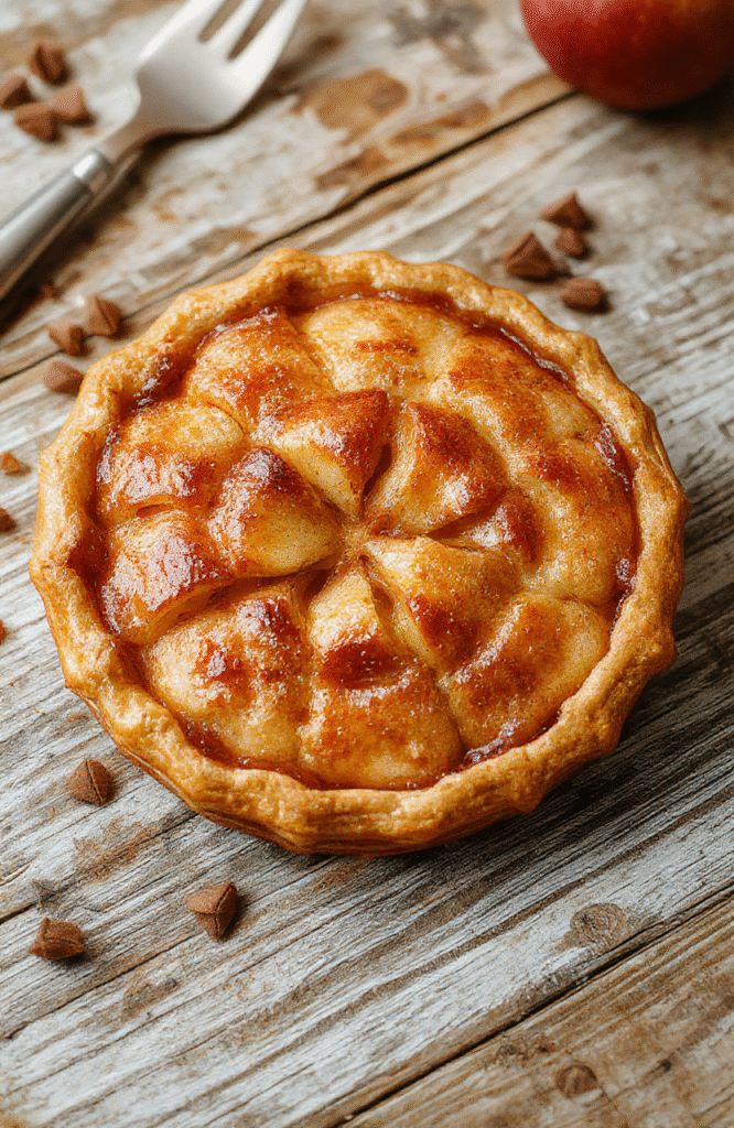 Bunter Apfelkuchen vom Blech mit goldbraunen Streuseln, frische Apfelscheiben auf zartem Teig, ansprechend dekoriert, mit einer goldenen Streuseldecke, stapelweise serviert auf einem rustikalen Holztisch