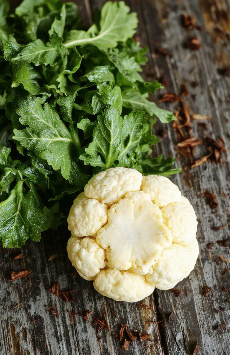 Bunter gebratener Blumenkohl mit goldener Kruste, serviert auf einem weißen Teller. Der Blumenkohl ist mit einer glänzenden Honig-Curry-Sauce beträufelt, umgeben von frischen Kräutern. Das Gericht wirkt knusprig und aromatisch, perfekt angerichtet mit einem rustikalen Hintergrund.
