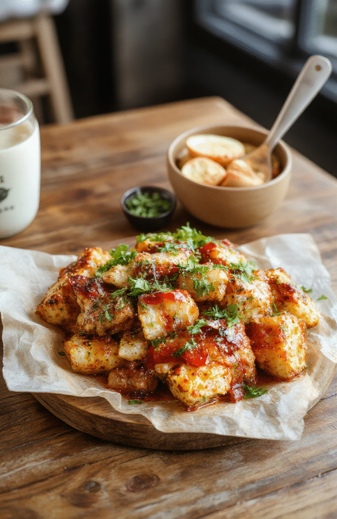 Bunter Teller mit goldbraunem Chicken Teriyaki, frisch gedünstetem Brokkoli, glänzender Reis, alles kunstvoll angerichtet auf einem modernen weißen Teller, lebendige Farben, appetitliche Texturen, stilvoll und einladend