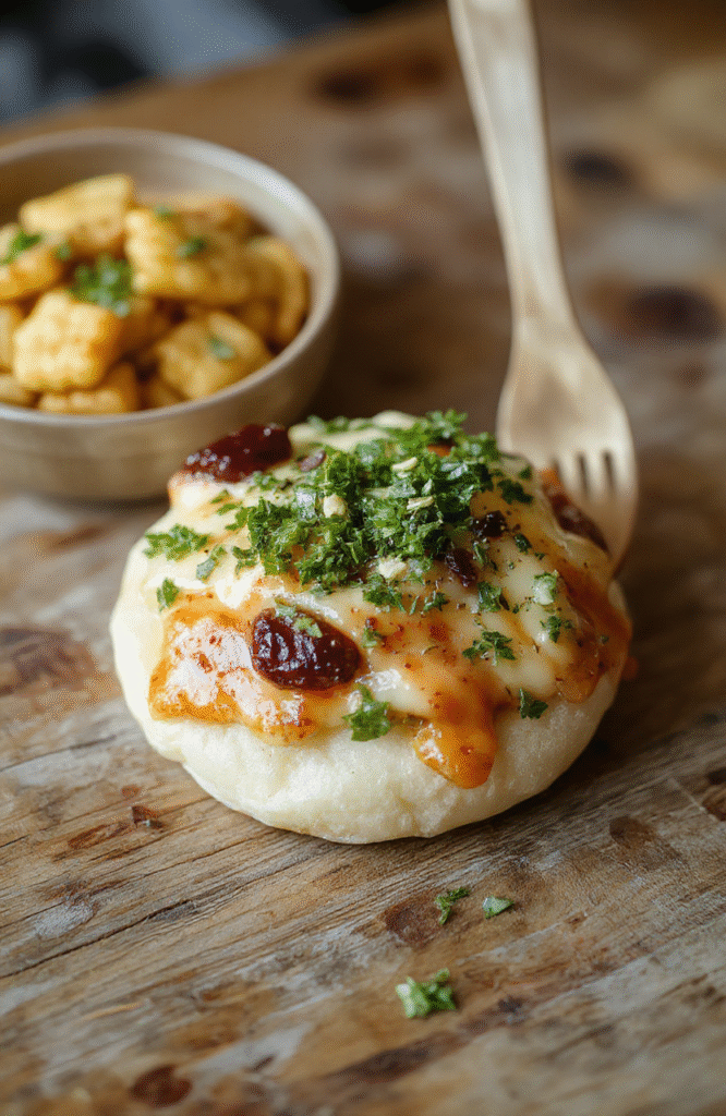 Helle cremige Brokkoli-Kartoffel-Käse-Suppe, schön angerichtet in einer weißen Schüssel, mit frischem Brokkoli und geschmolzenem Käse oben, serviert auf einer Holzplatte, die Textur der Suppe ist samtig und reichhaltig, mit knusprigem Brot am Rand.