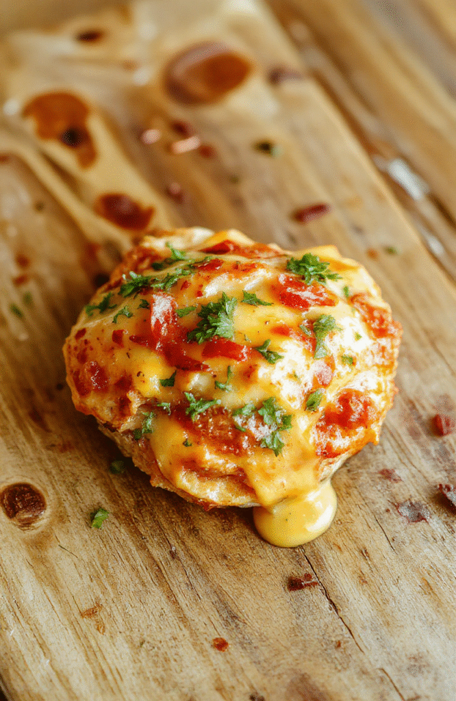 Bunte Frikadellen auf einem weißen Teller, umgeben von samtigem Kartoffelbrei und einer dunklen Soße, alles schön angerichtet, mit frischen Kräutern garniert, appetitlich und einladend