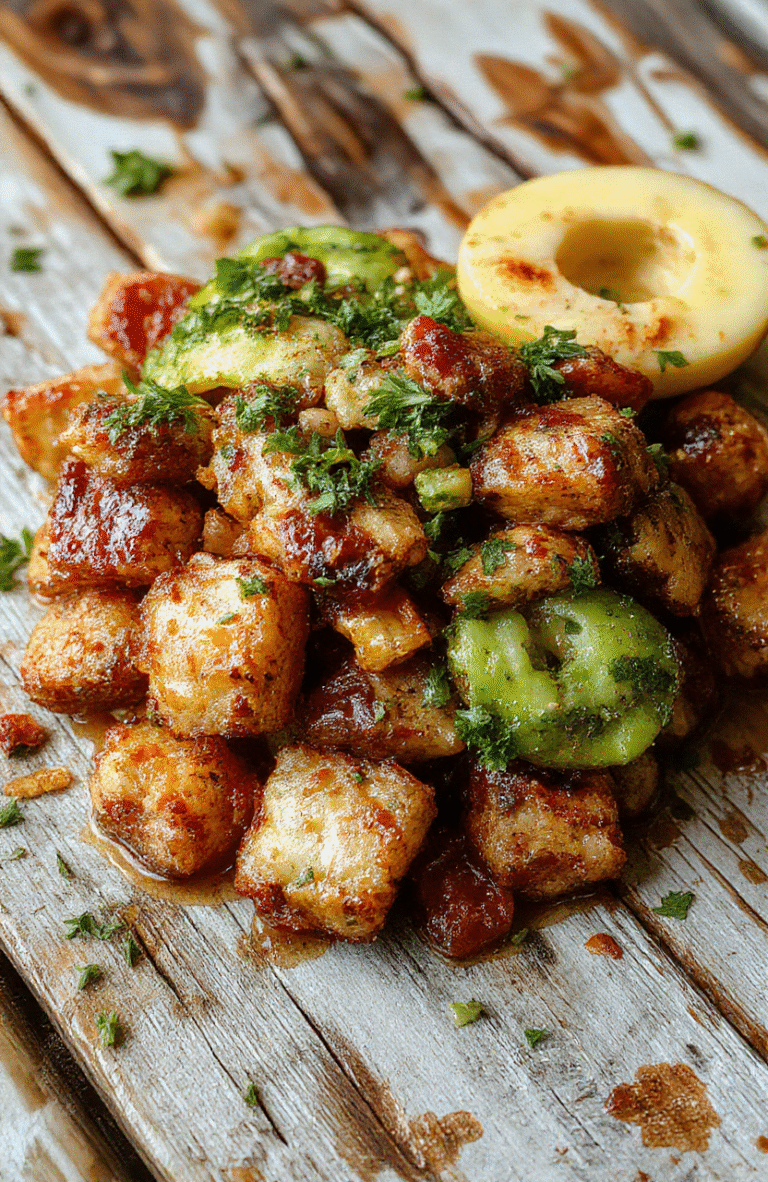 Bunte Gnocchi-Pastete auf einem weißen Teller, kombiniert mit saftigem Hähnchen, frischen Kräutern, cremiger Sauce und knusprigem Gemüse, alles ansprechend angerichtet, appetitlich und bunt