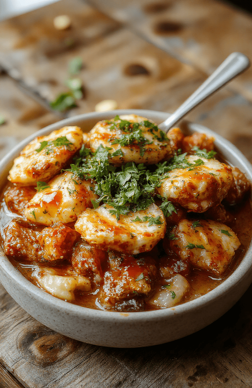 Bunte Hackbällchen in einer cremigen roten Paprikasoße auf einem weißen Teller, begleitet von frischen Kräutern und Paprikastreifen, mit einer goldbraunen Kruste und saftigem Inneren, stilvoll angerichtet mit einem weichen Tuch im Hintergrund.