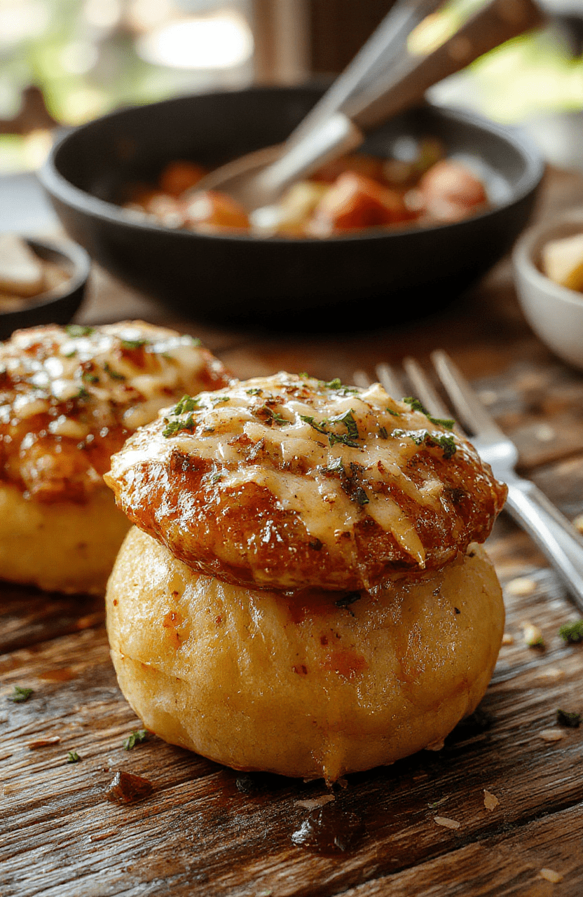 Bunter Hähnchen-Eintopf in einer weißen Schüssel auf einem Holztisch, mit frischen Kräutern garniert, sichtbare Zutaten wie Hühnchenstücke, Karotten, Sellerie und Kartoffeln, cremige Textur, ansprechend angerichtet, rustikaler Stil