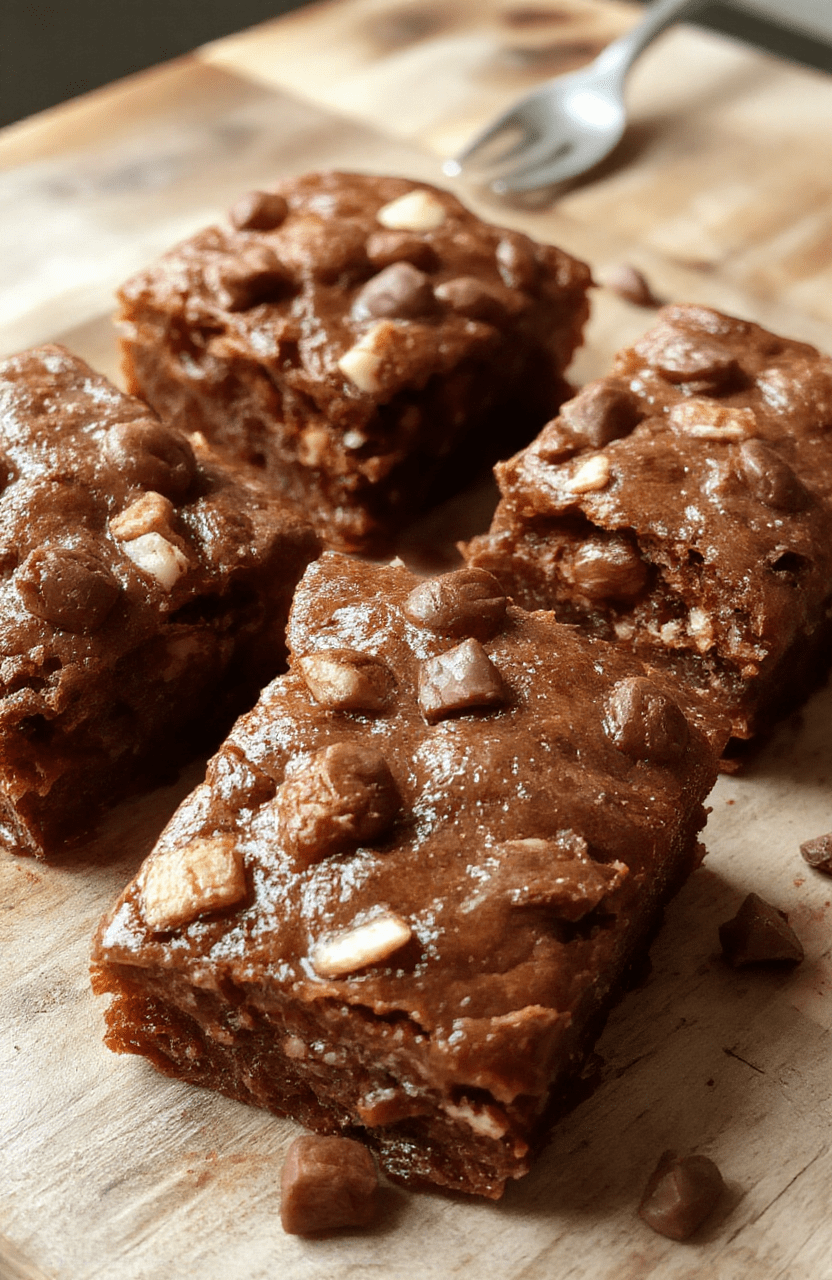 Hüttenkäse-Protein-Brownies auf einem weißen Teller, goldbrauner Boden mit einer cremigen, weißen Hüttenkäse-Schicht oben, dekoriert mit frischen Beeren, glänzend und saftig, stilvoll angerichtet
