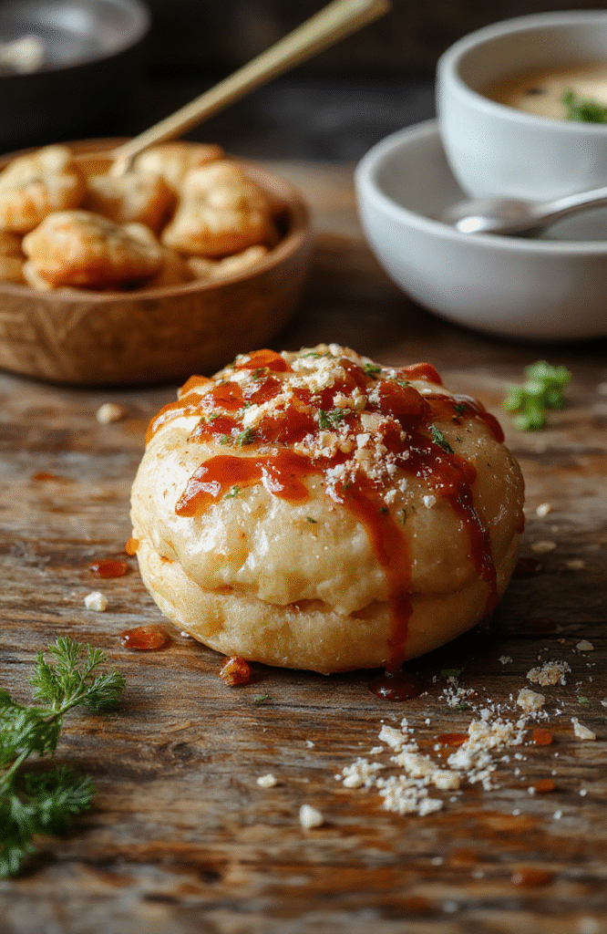 Bissfeste Stücke von karamellisiertem Sesam-Hähnchen, schön glasiert mit goldbrauner Kruste, auf einem weißen Teller angerichtet, sichtbare Sesamsamen, glänzende Sauce, alles in hellem natürlichen Licht