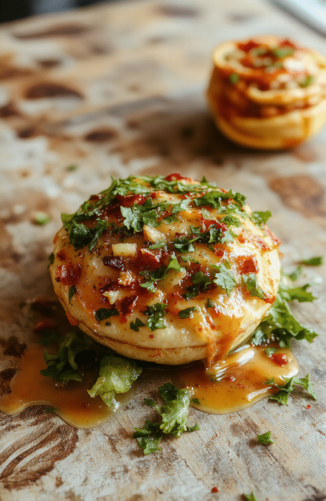 Bunten Knoblauch-Butter-Rindfleisch-Häppchen auf einem weißen Teller, umgeben von goldbraunen, cremigen Kartoffeln. Das Fleisch ist saftig und mit knuspriger Kruste, die Butter und Kräuter verleihen ihm Glanz. Die Kartoffeln sind samtig, mit einem Hauch von Rosmarin, alles stilvoll angerichtet und lädt zum Genießen ein.