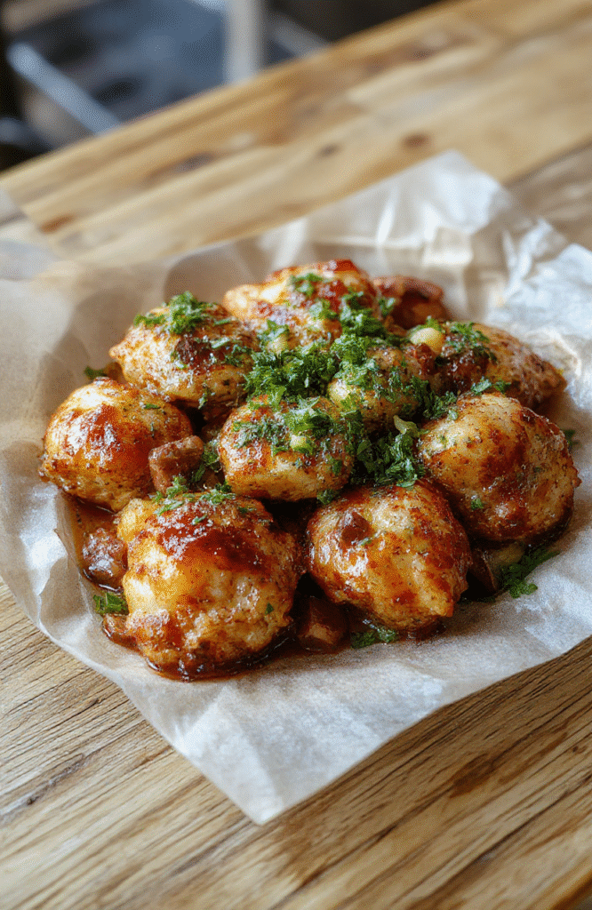 Frische Medaillons liegen saftig in einer cremigen Champignon-Rahmsoße auf einem weißen Teller, mit goldbraunen selber gemachten Spätzle, dekoriert mit frischer Petersilie, alles ansprechend angerichtet und elegant präsentiert