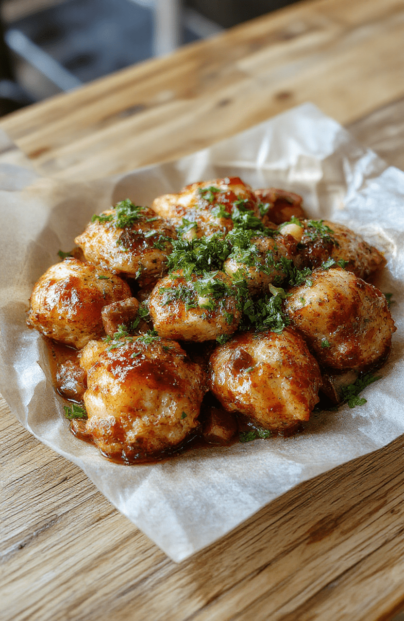 Frische Medaillons liegen saftig in einer cremigen Champignon-Rahmsoße auf einem weißen Teller, mit goldbraunen selber gemachten Spätzle, dekoriert mit frischer Petersilie, alles ansprechend angerichtet und elegant präsentiert