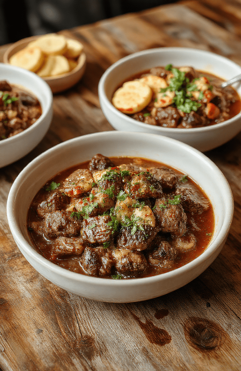 Colorful Mediterranean steak bowls arranged on a rustic wooden table, featuring sliced grilled steak, vibrant vegetables, hummus, and fresh herbs with a light drizzle of olive oil, styled with a casual, appetizing presentation.