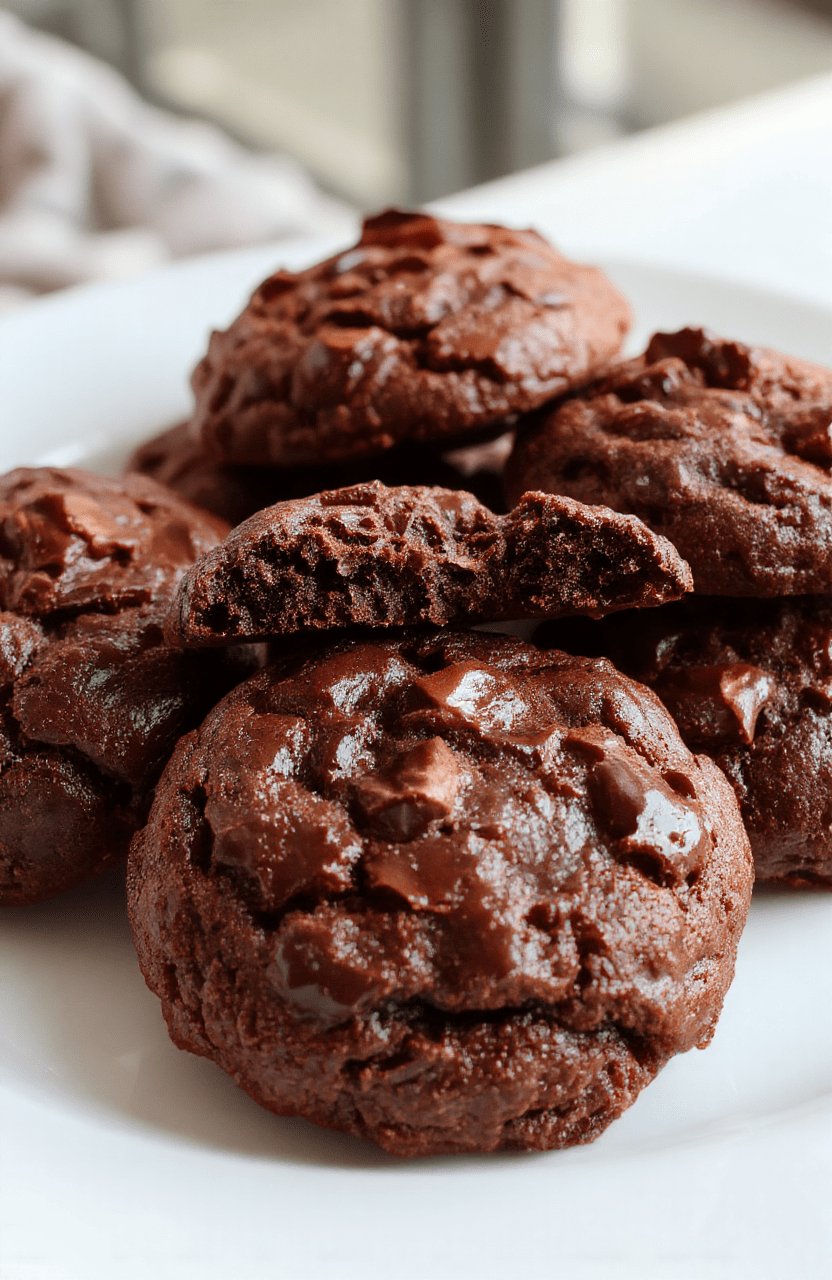 Bunte, weiche Schokoladenkekse auf einem weißen Teller, leicht gebogen, mit geschmolzener Schokolade und knusprigen Rändern, stilvoll angerichtet mit minimalistischem Hintergrund