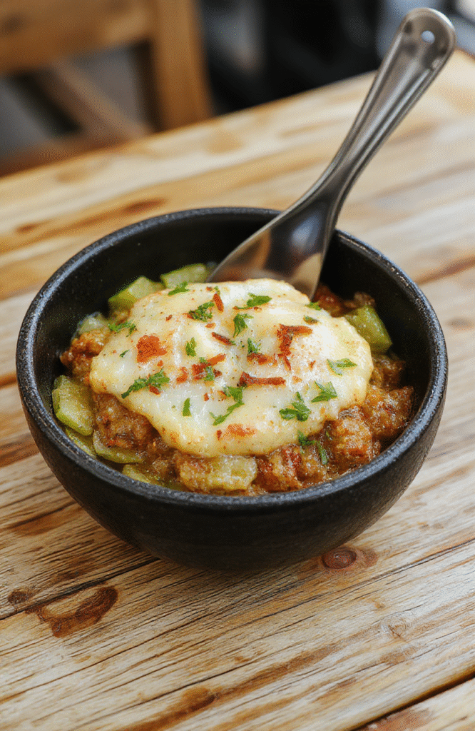 Bunter Teller mit cremiger, samtiger Nudelsoße auf frisch gekochten Spaghetti, garniert mit frischen Kräutern, auf einem weißen Teller mit Holzuntergrund, stilvoll und einladend