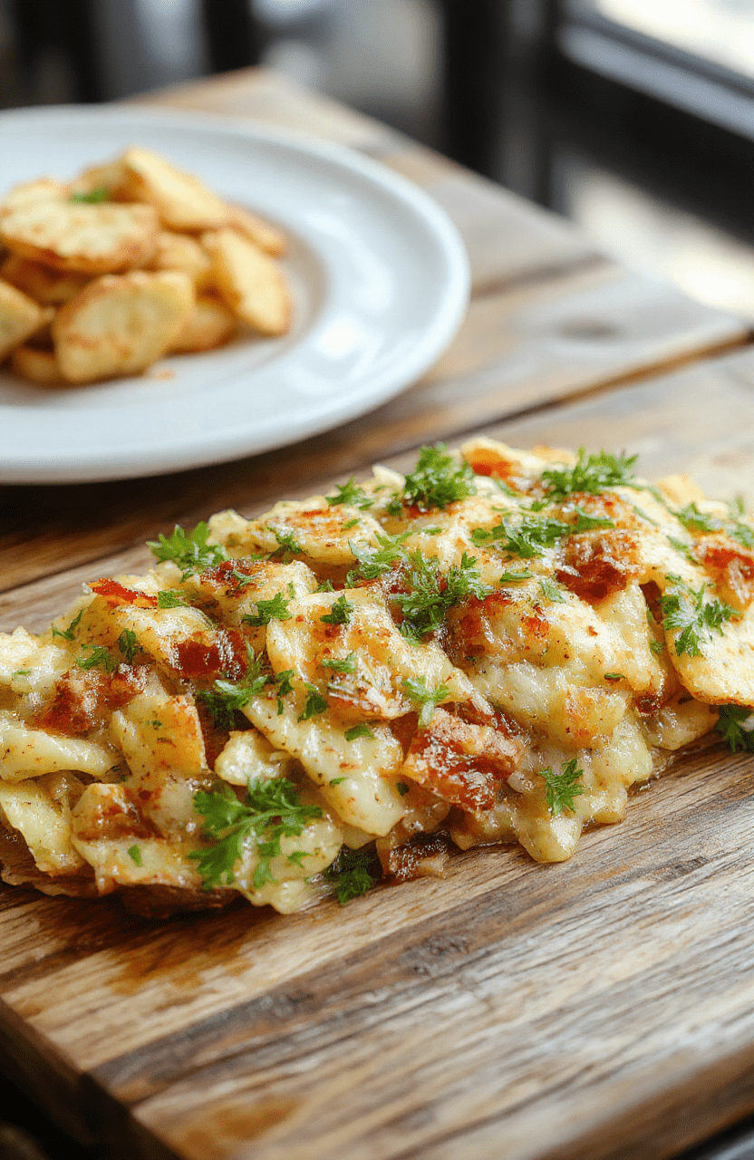 Goldbraune Hähnchenbrust auf einem weißen Teller, umgeben von frischen Kräutern, glatt und saftig, mit knuspriger Haut, auf einem eleganten Holztablett serviert