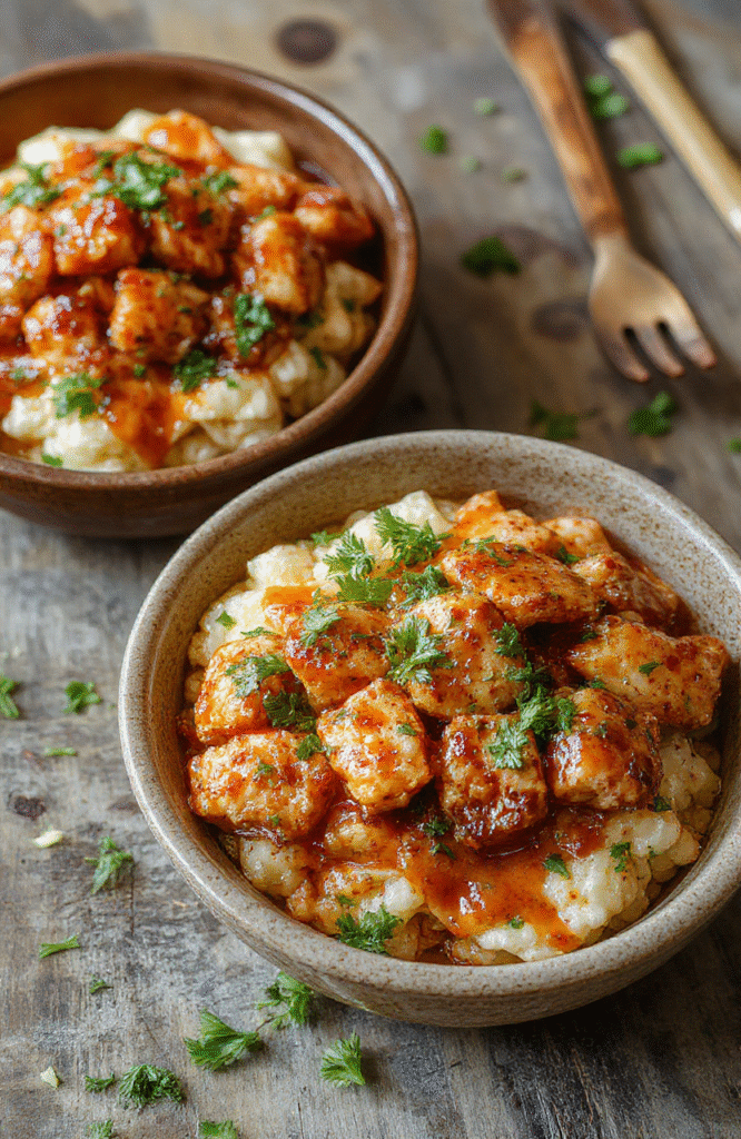 Colorful honey chipotle chicken rice bowl featuring grilled chicken glazed in honey and chipotle, vibrant vegetables, rice, and garnished with cilantro, styled on a rustic wooden surface with natural daylight for a warm, inviting look.