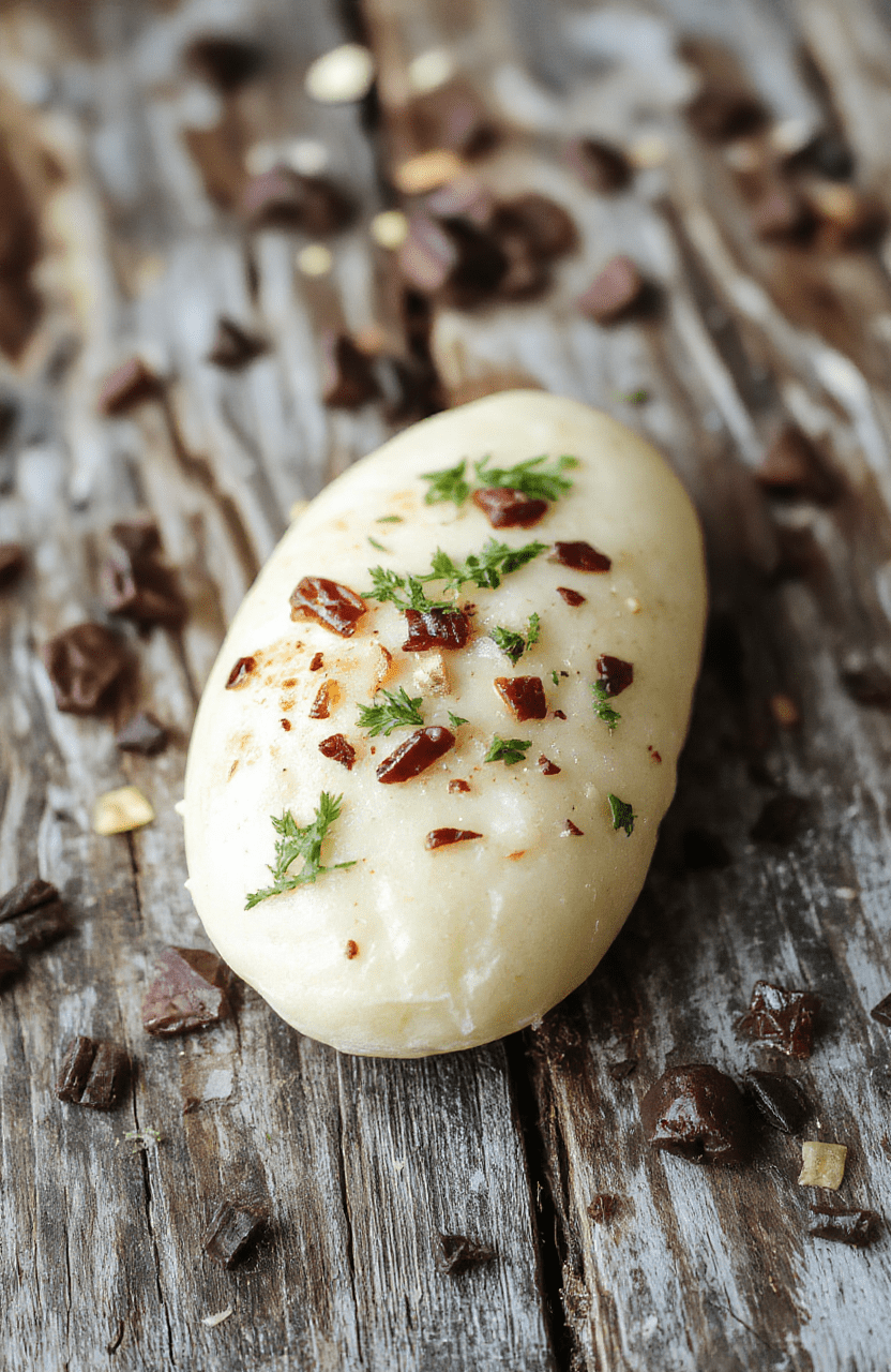 Bunter Gnocchi-Kürbis-Auflauf in einer ofenfesten Auflaufform, garniert mit frischem Lauch und Käse, serviert auf einem Holzbrett, warme Farben, appetitliche Texturen, rustikaler Stil.