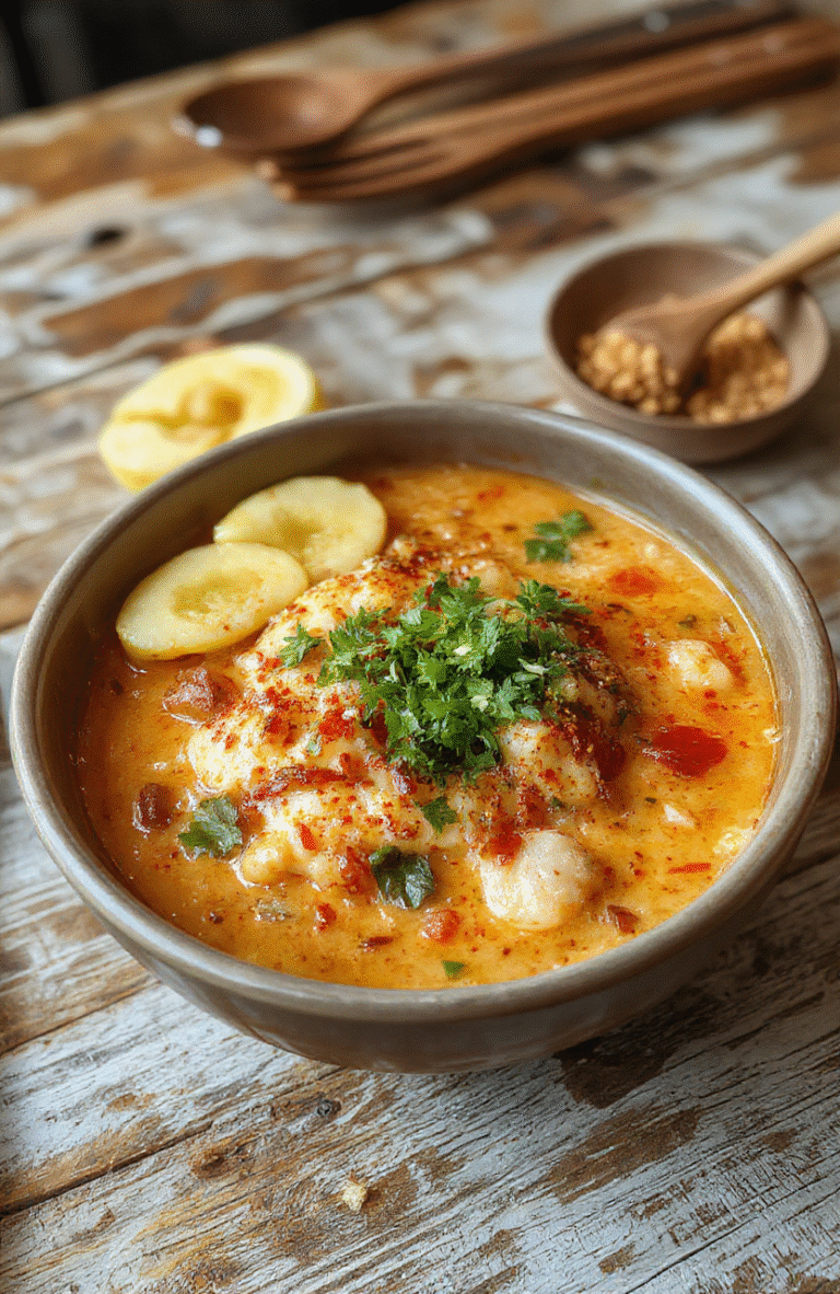 A vibrant bowl of creamy spicy Korean ramen featuring thick noodles submerged in a rich, spicy red broth. Topped with sliced green onions, soft-boiled eggs, and sesame seeds, the dish showcases a colorful and inviting presentation. The bowl is placed on a rustic wooden table with a pair of chopsticks resting on the side, styled to emphasize textures and warmth.