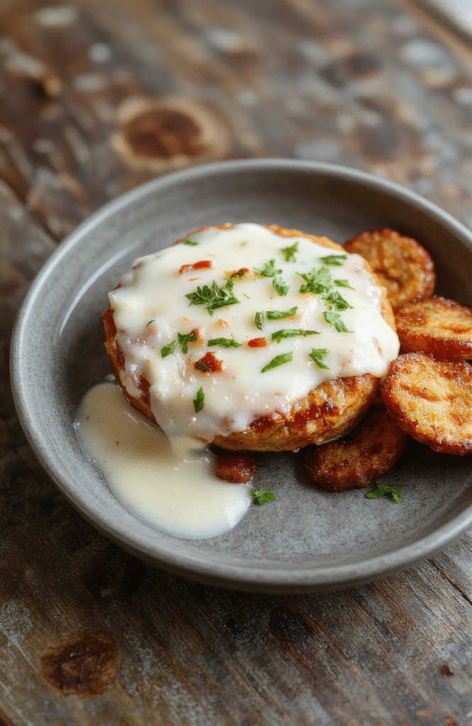 Helles, knuspriges Spritzgebäck mit einer cremigen Schicht aus Eierlikör, hübsch auf einem rustikalen Holzteller serviert, mit Puderzucker bestäubt und im sanften Licht fotografiert