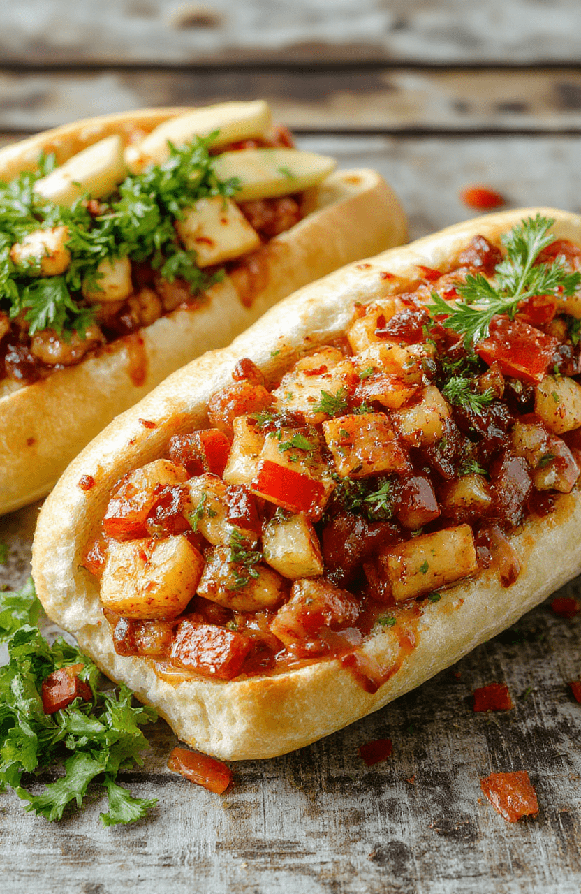 A vibrant chopped sub sandwich on a rustic wooden board, colorful toppings spilling out, toasted bun, fresh lettuce, tomatoes, cheese, and savory deli meats, styled simply for an appetizing look.