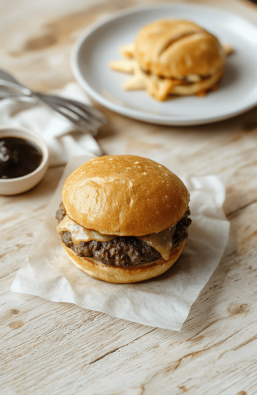 Bunt befüllte Mini Laugen-Burger auf einem hellen Holzbrett, mit goldbrauner Laugenkruste, saftigem Fleisch, frischem Salat und schmelzendem Käse, stilvoll angerichtet mit kleinen Senf- und Ketchup-Tropfen, einladend und appetitlich