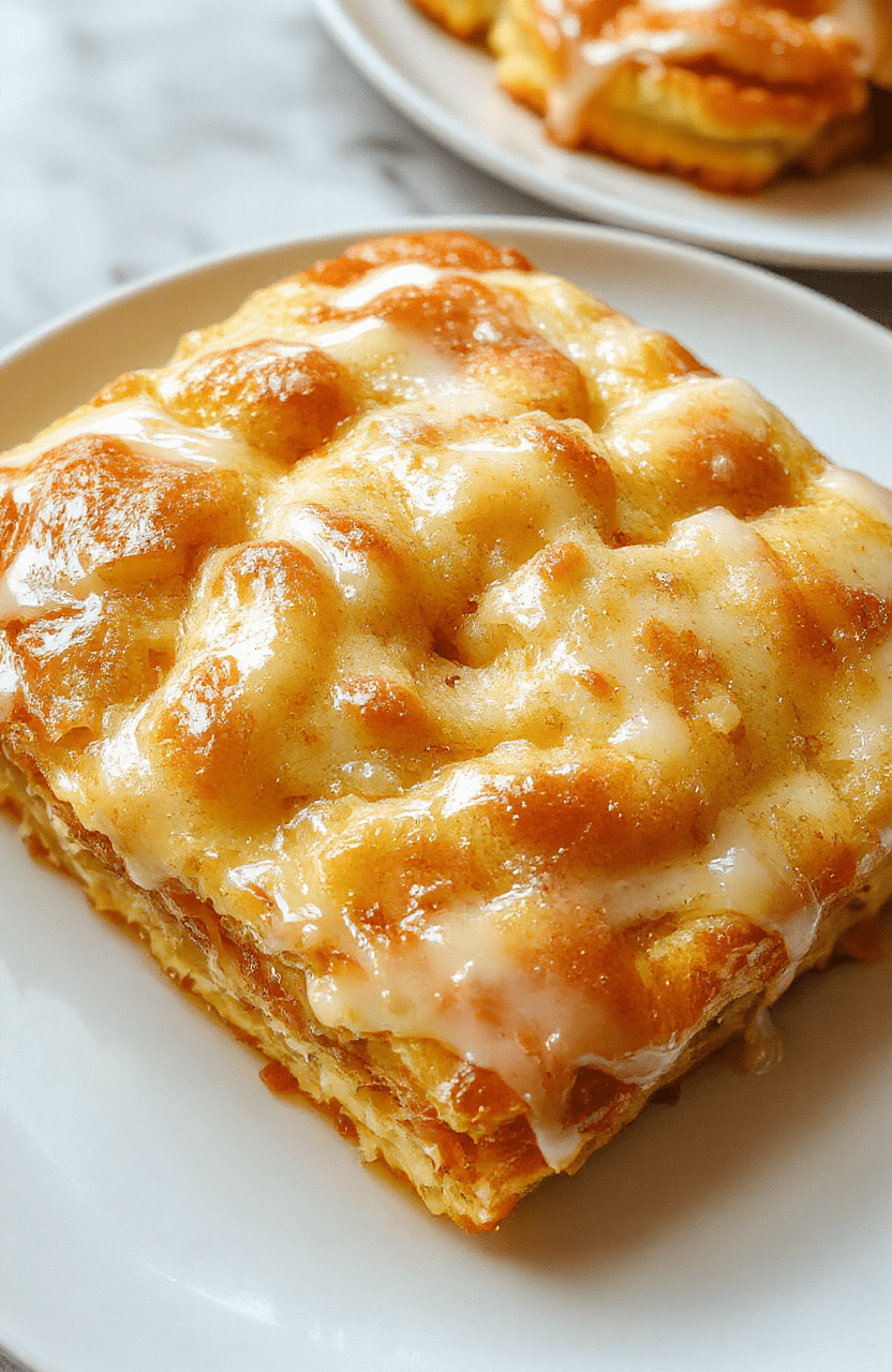 Himmlisch zarte Puddingplätzchen auf einem weißen Teller, mit einer goldbraunen Kruste, dekorativ angeordnet, die Oberfläche leicht glatt mit einem zarten Zuckerguss, im Hintergrund unscharf eine Teekanne und Tassen, warme Beleuchtung, gemütliche Atmosphäre