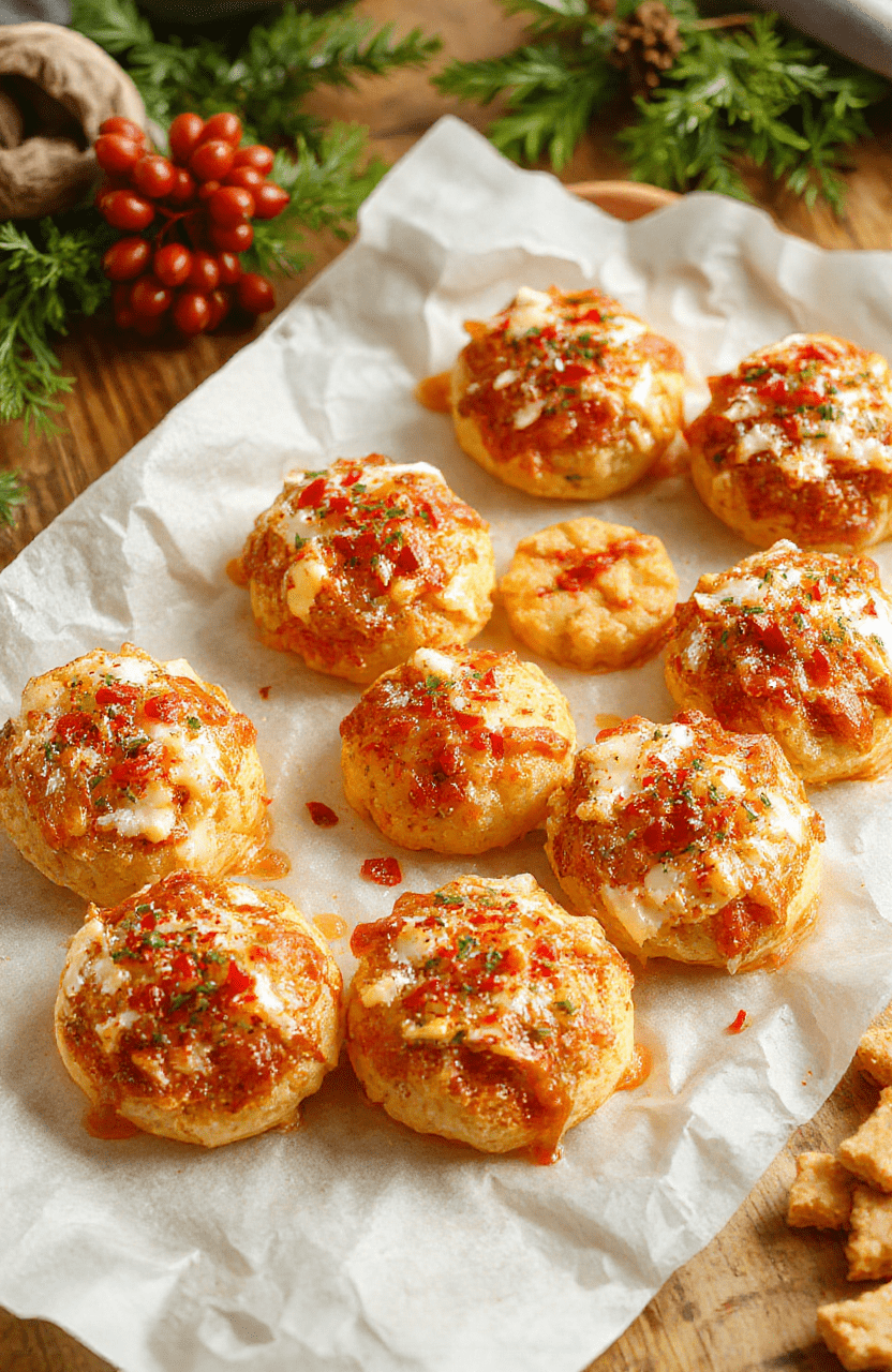 Himmlische Engelsaugen auf einem eleganten weißen Teller, die mit Zartbitterschokolade gefüllt sind, umgeben von Weihnachtsdekoration, mit einer glänzenden Glasur und bräunlicher Textur, stilvoll angerichtet