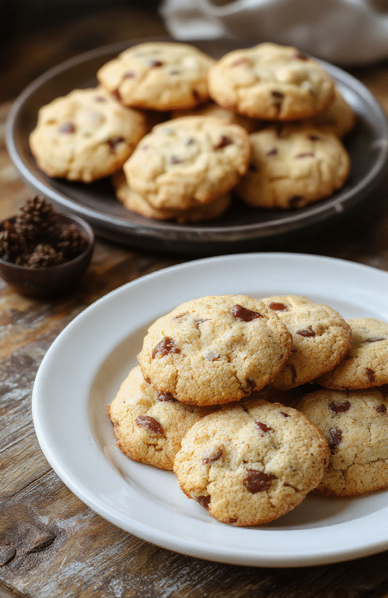 Bunter Teller mit goldbraun gebackenen Husarenkrapfen, die mit Puderzucker bestäubt sind und mit Marmelade gefüllt sind, elegant auf einer weißen Keramikplatte angerichtet, im natürlichen Licht
