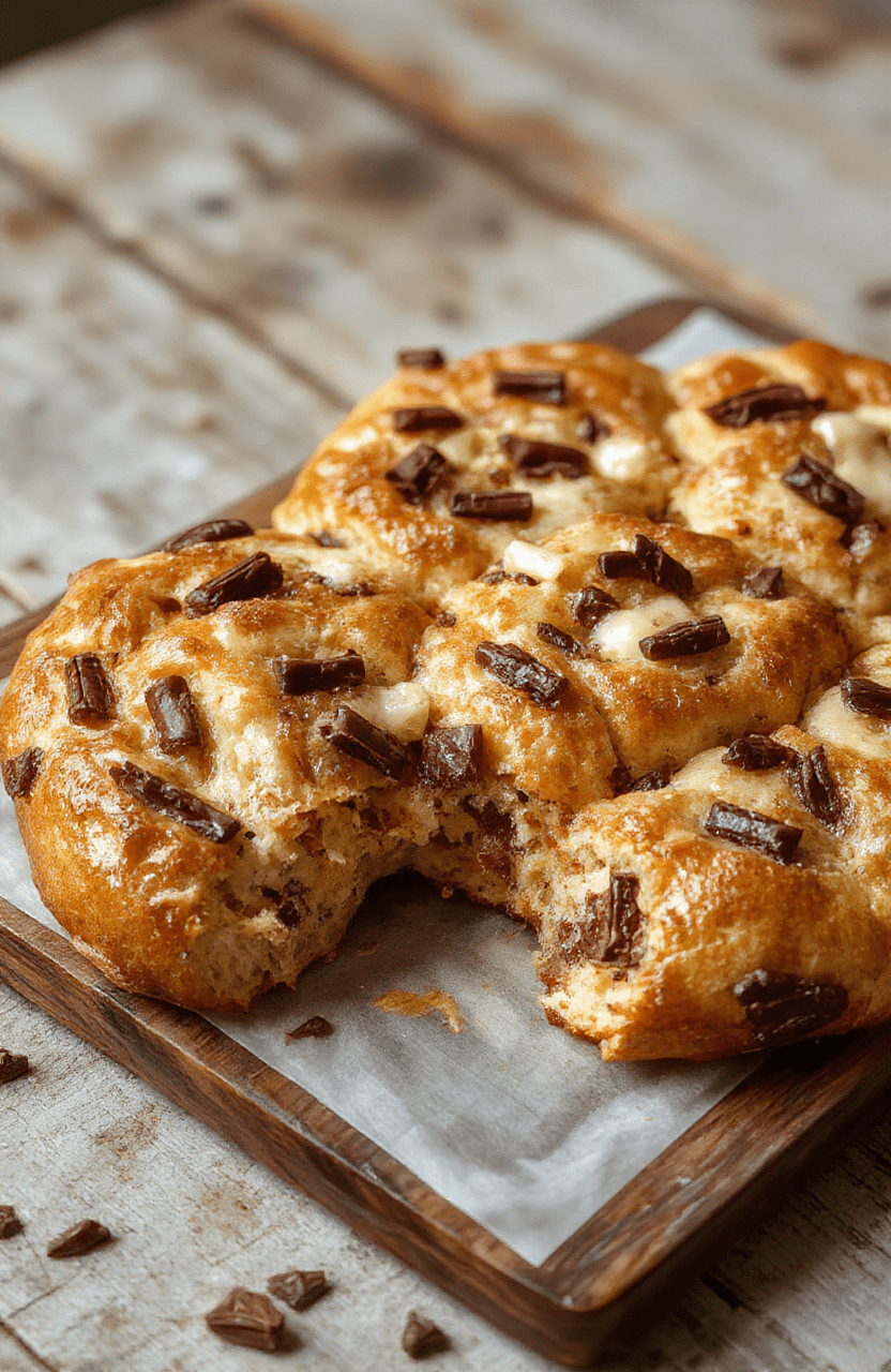 Himmlische Schoko Spekulatius Brötchen auf einem rustikalen Holztablett, goldbraun mit einer dunklen Schokoladenschicht, verziert mit Spekulatiusgewürzen und Puderzucker, im natürlichen Licht fotografiert, appetitlich und festlich wirkend