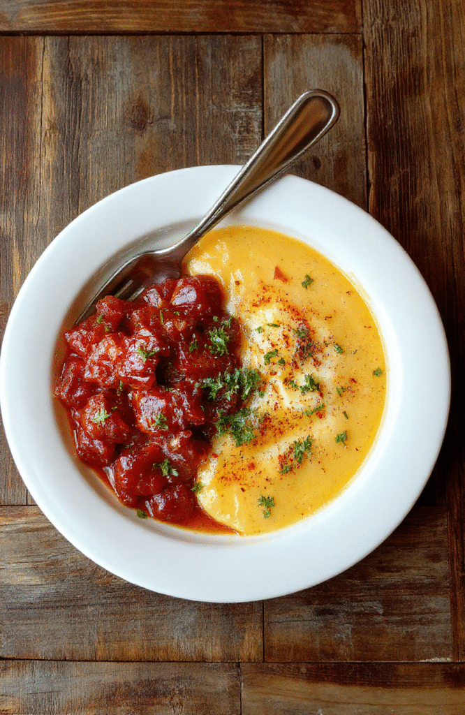 Bunter Teller mit goldbraun knusprigem Tortellini, serviert auf weißem Teller. Die Nudeln sind mit einer knusprigen Kruste bedeckt, Granatapfelkerne und frische Kräuter als Dekoration. Das Gericht sieht appetitlich, herzhaft und einladend aus, mit einer leichten Beschaffenheit durch die knusprige Oberfläche.