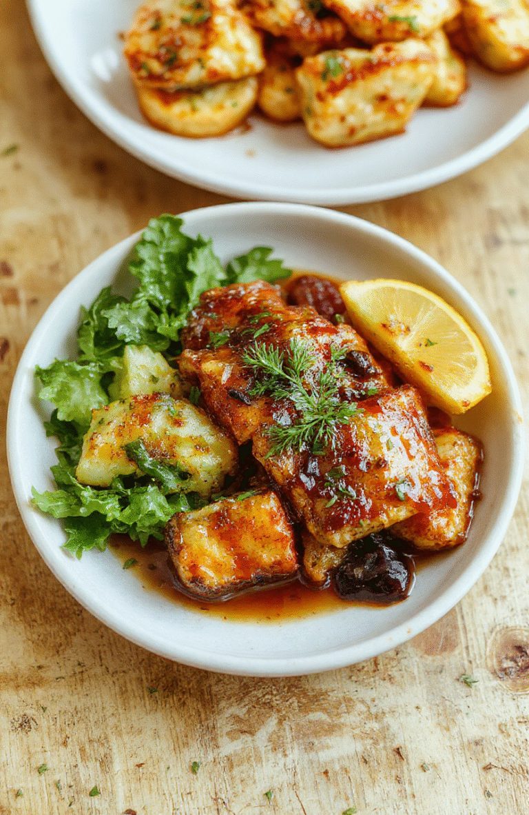 Bunte, goldbraun gebackene Rocher-Kekse auf einem weißen Teller, mit glänzender Schokoladen- und Nussoberfläche, kleine gehackte Nüsse und goldene Verzierungen, stilvoll angerichtet, festliche Stimmung